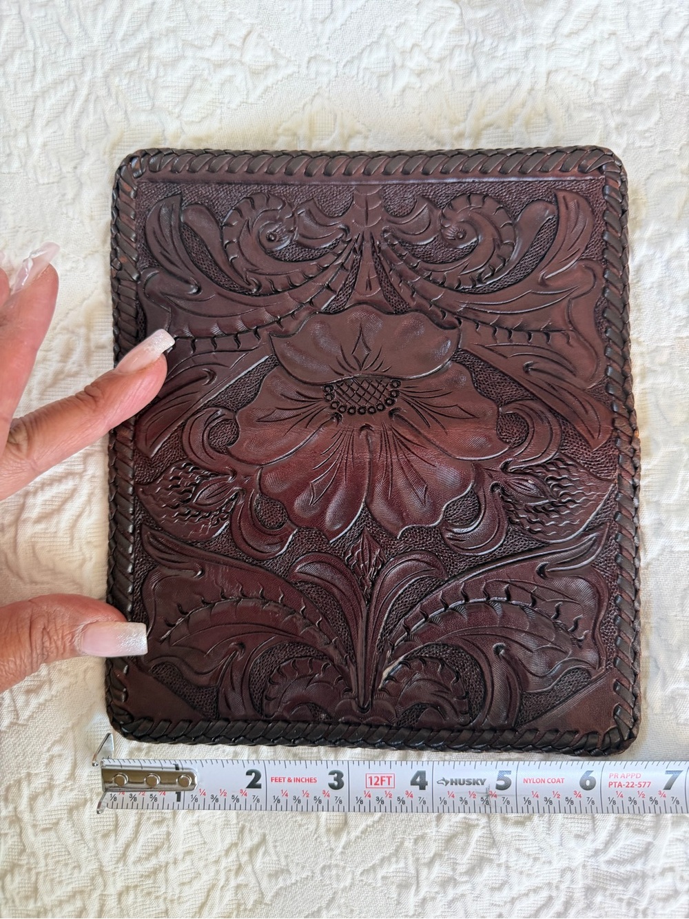 Hand-Tooled Brown Floral Leather Cover